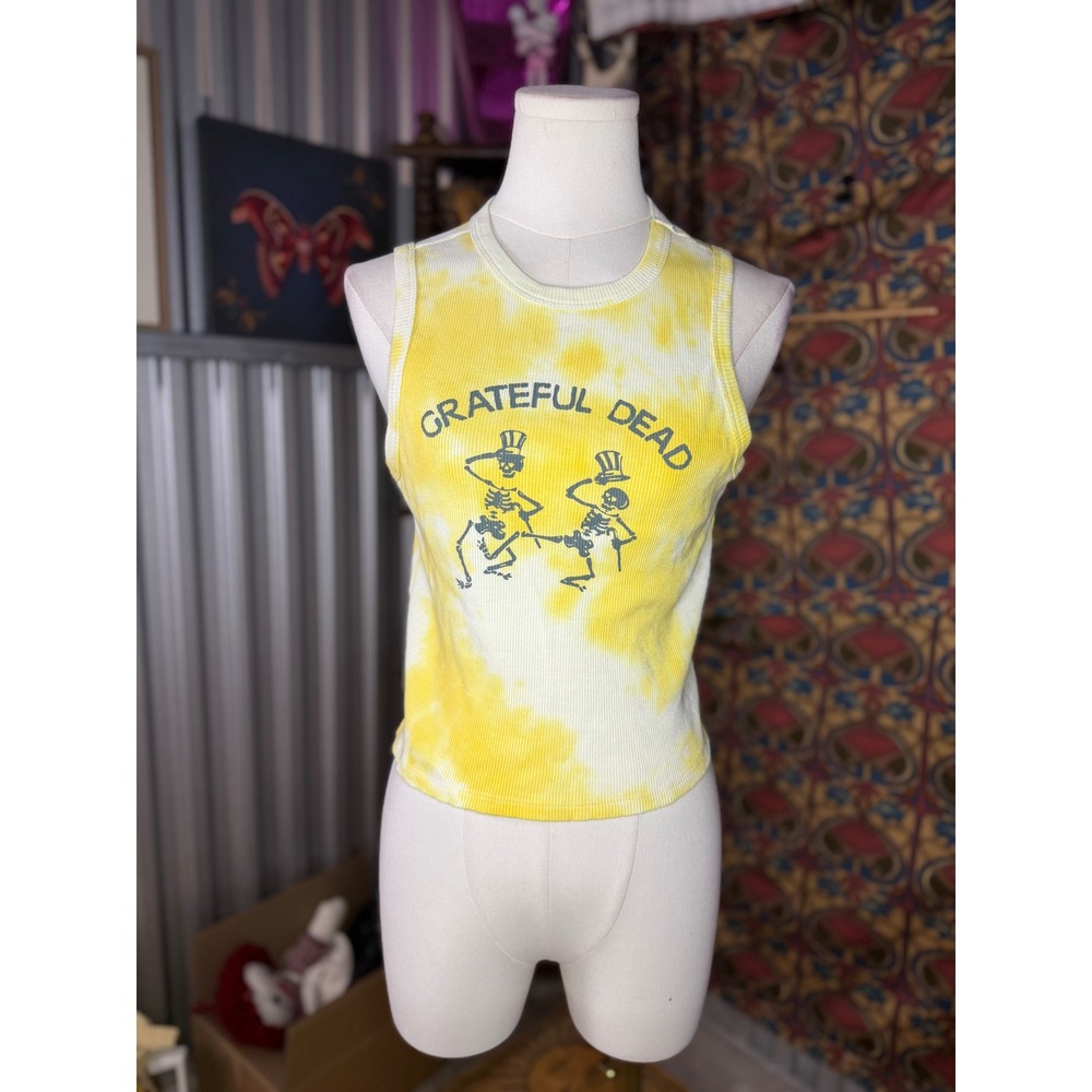 Grateful Dead Yellow Tie Dye Ribbed Tank Top Dancing Skeletons Graphic XL